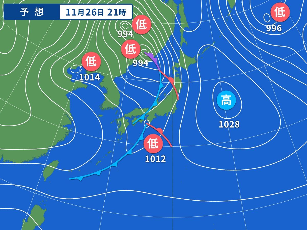 予想天気図（11月26日21時）