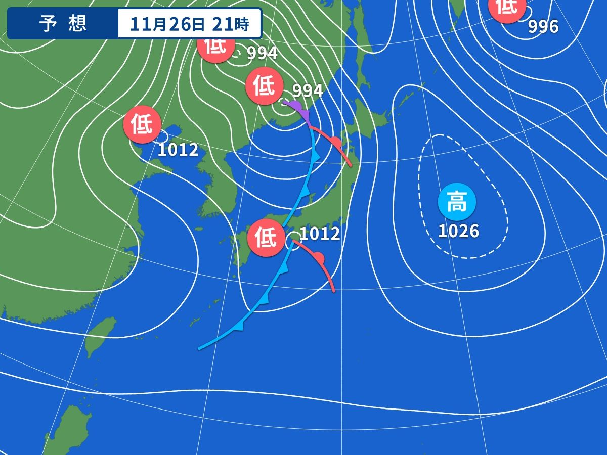 予想天気図（11月26日21時）