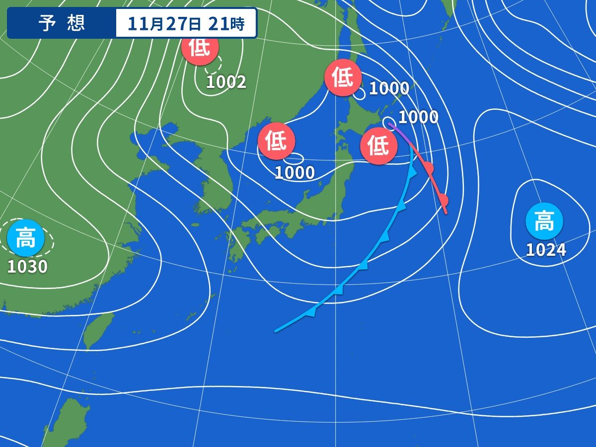 予想天気図（11月27日21時）