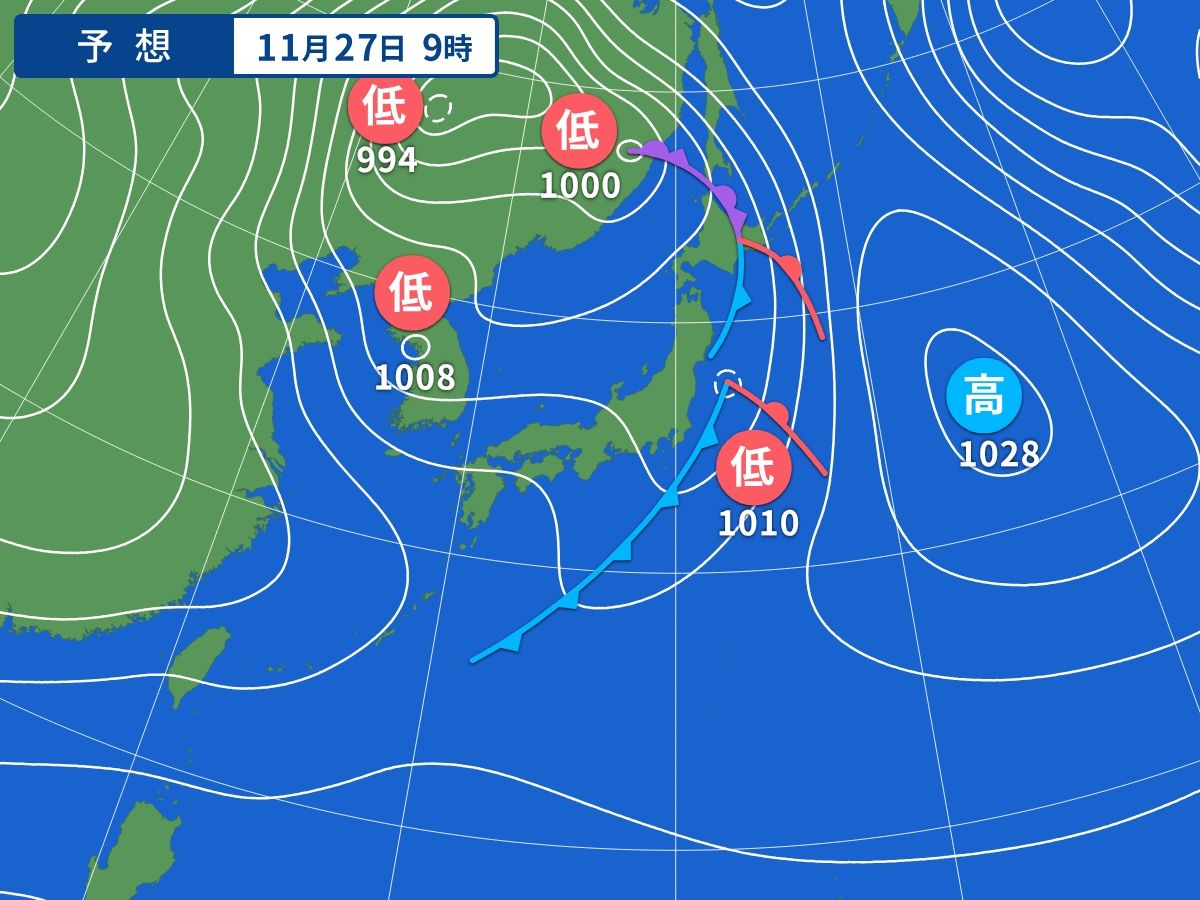 予想天気図（11月27日09時）