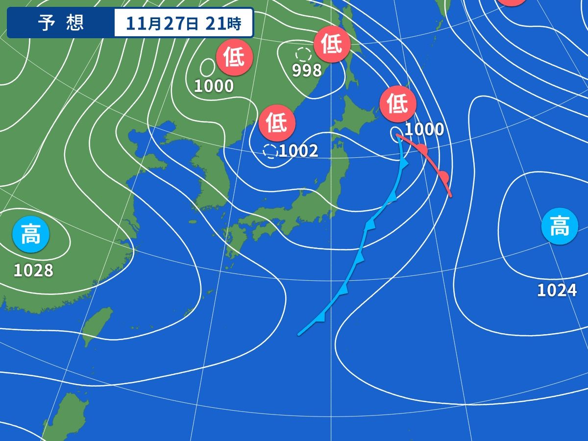 予想天気図（11月27日21時）