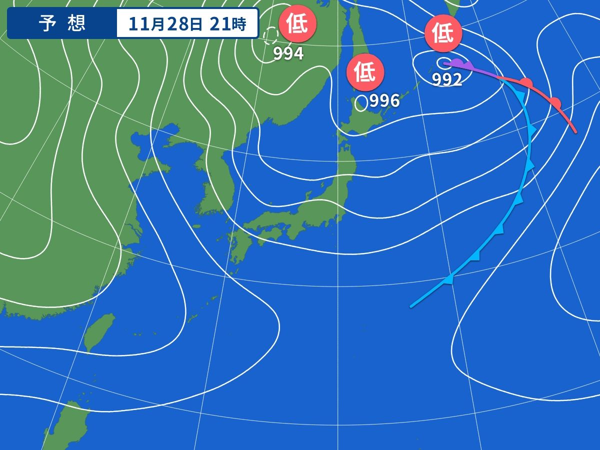 予想天気図（11月28日21時）