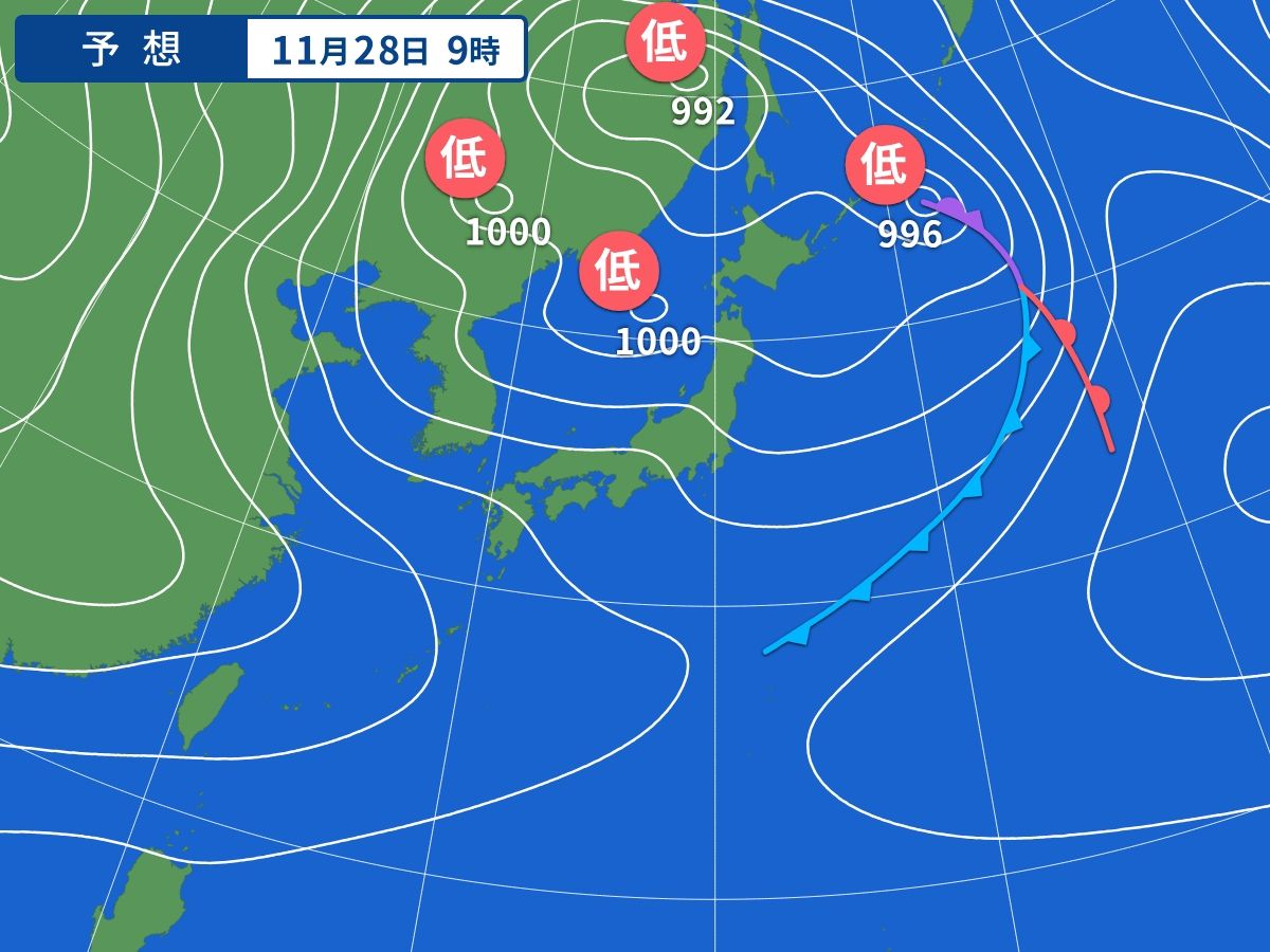 予想天気図（11月28日09時）