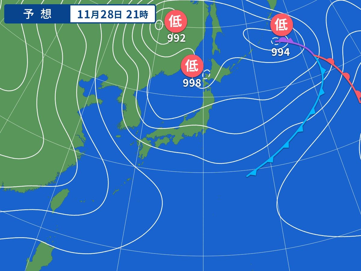 予想天気図（11月28日21時）