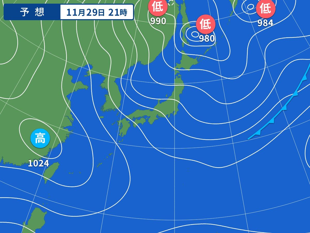 予想天気図（11月29日21時）