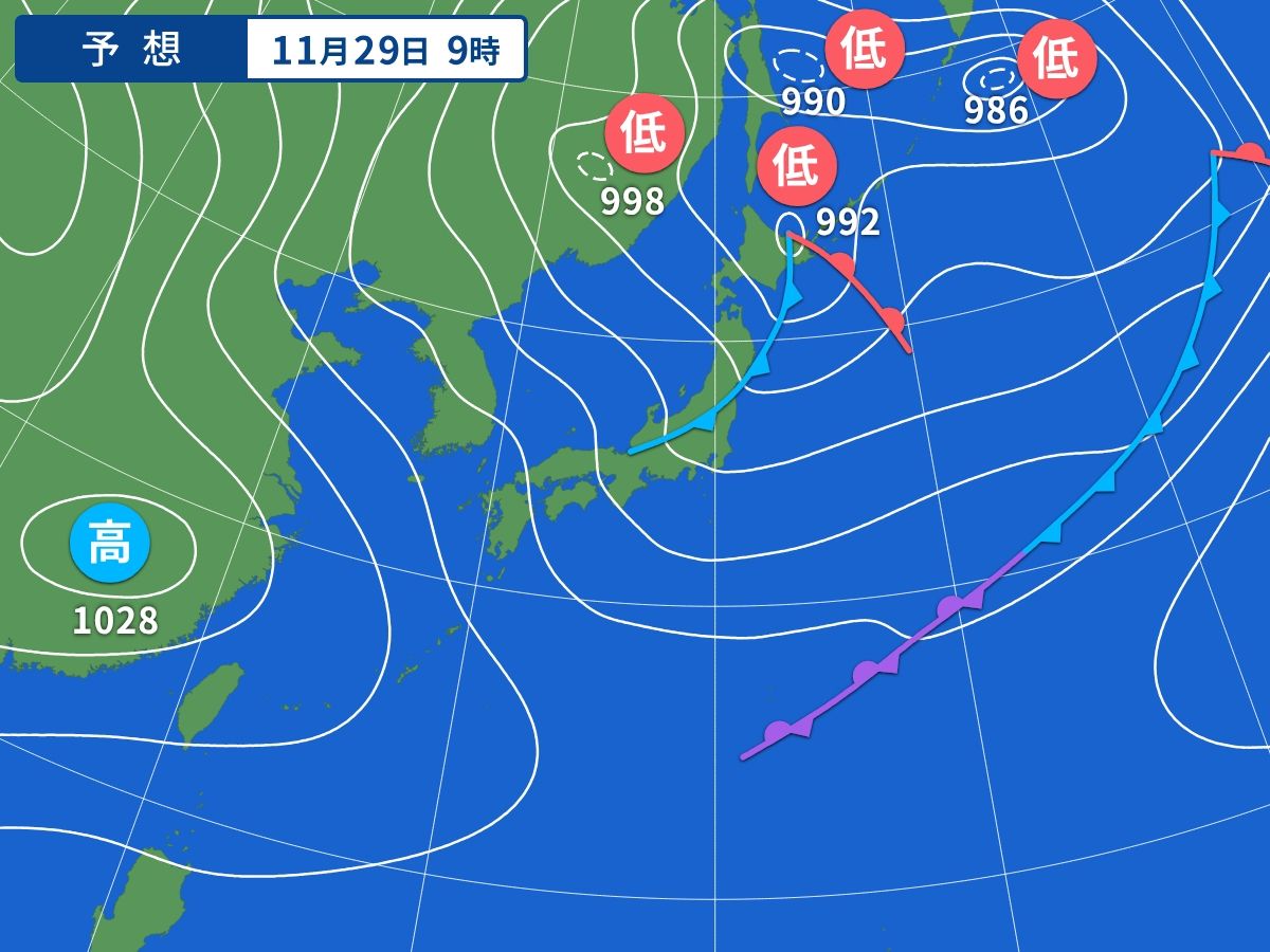 予想天気図（11月29日09時）