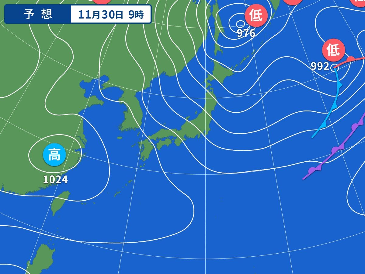 予想天気図（11月30日09時）