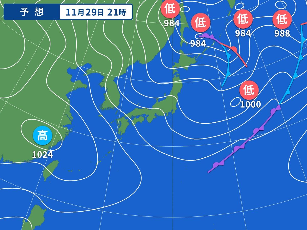 予想天気図（11月29日21時）