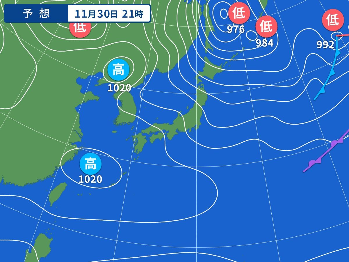 予想天気図（11月30日21時）