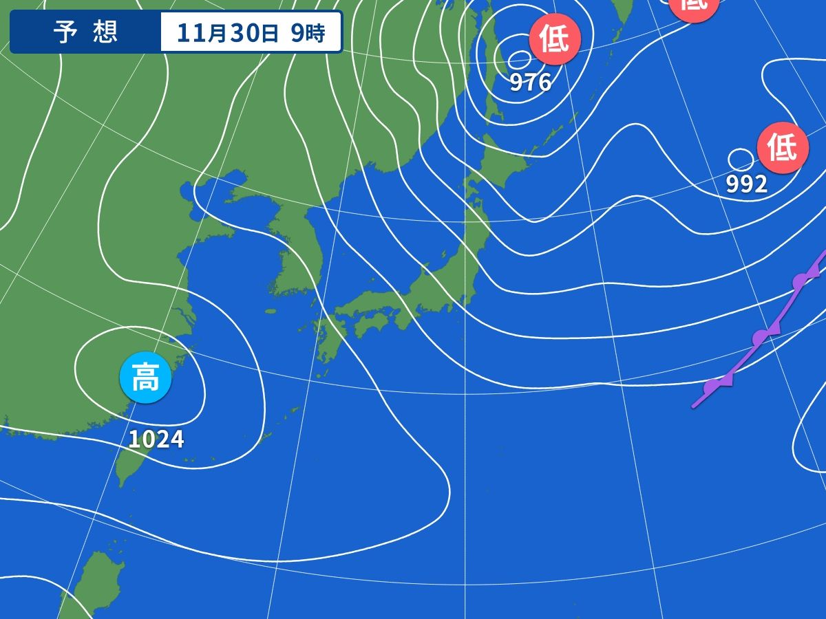 予想天気図（11月30日09時）