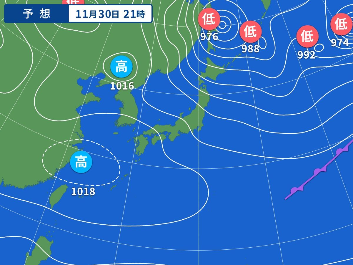 予想天気図（11月30日21時）