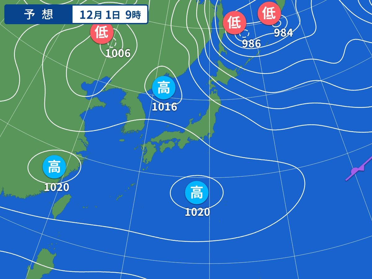 予想天気図（12月1日09時）