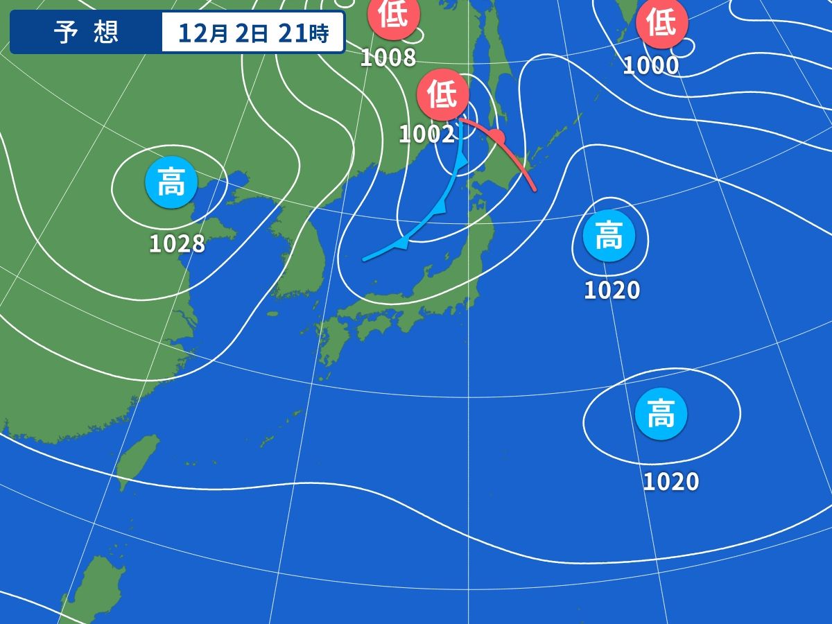 予想天気図（12月2日21時）