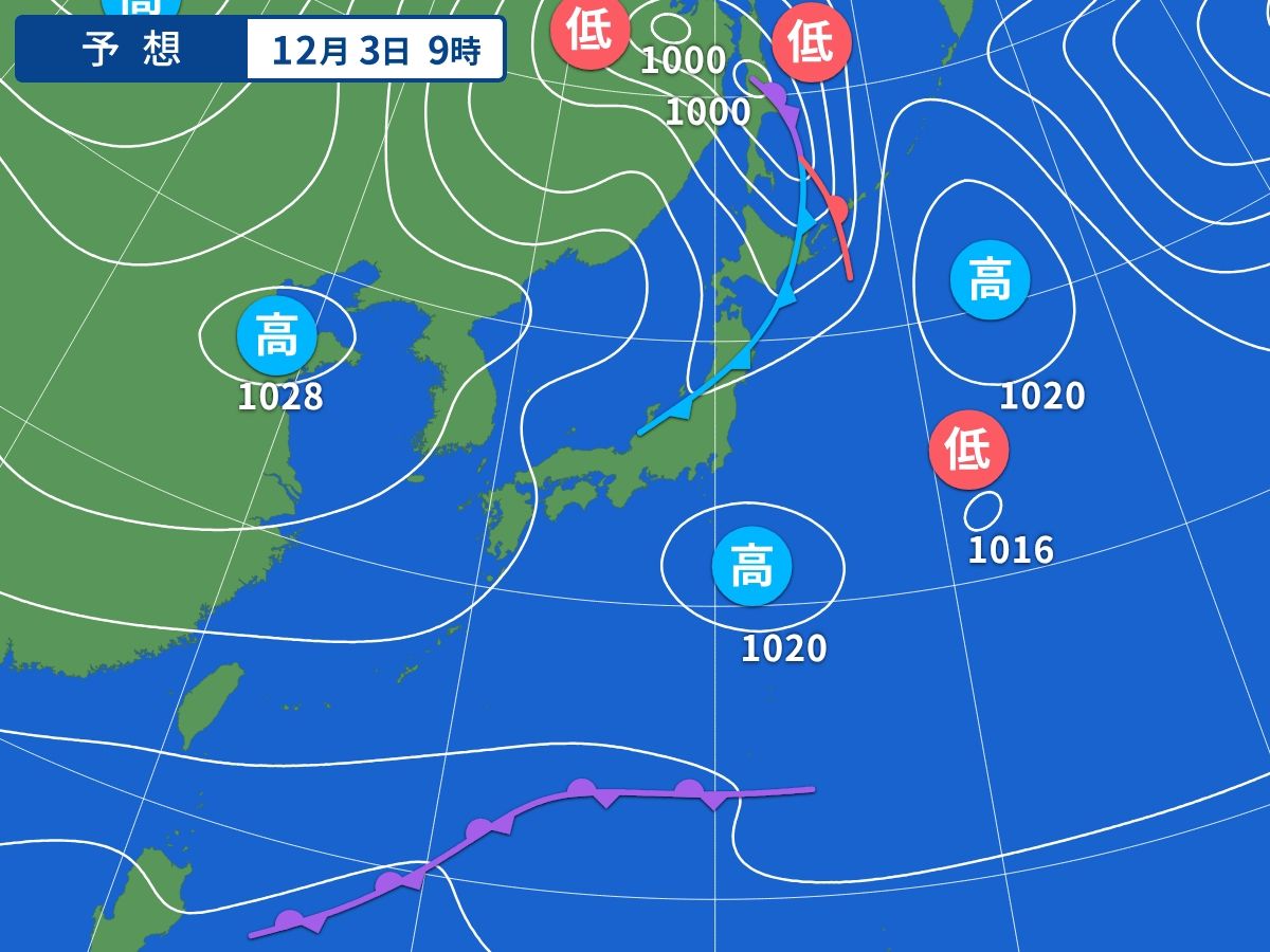 予想天気図（12月3日09時）