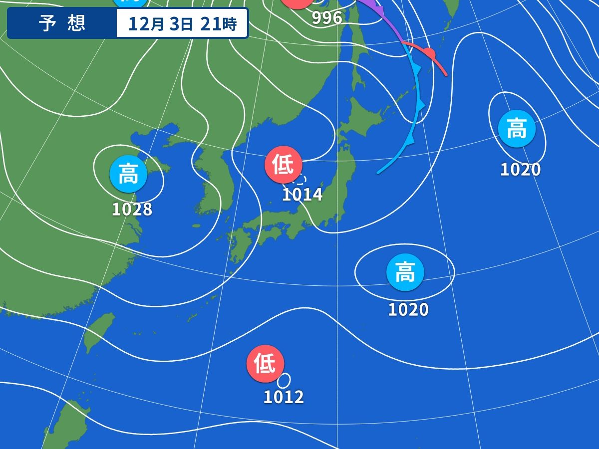 予想天気図（12月3日21時）