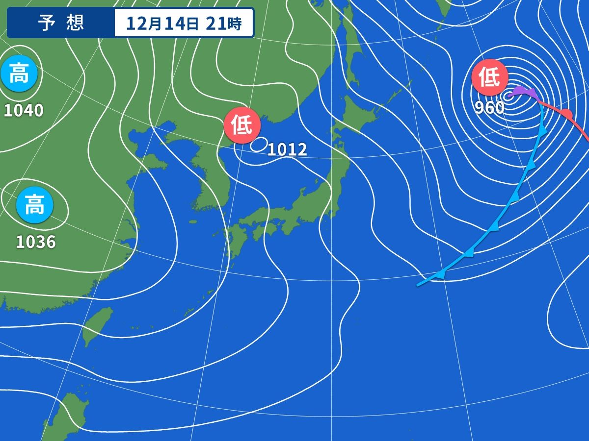 予想天気図（12月14日21時）