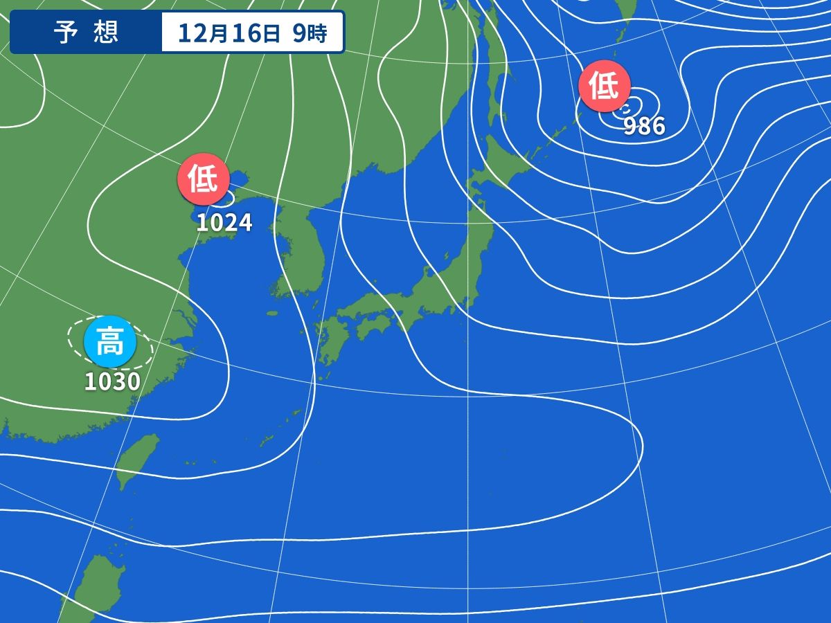 予想天気図（12月16日09時）