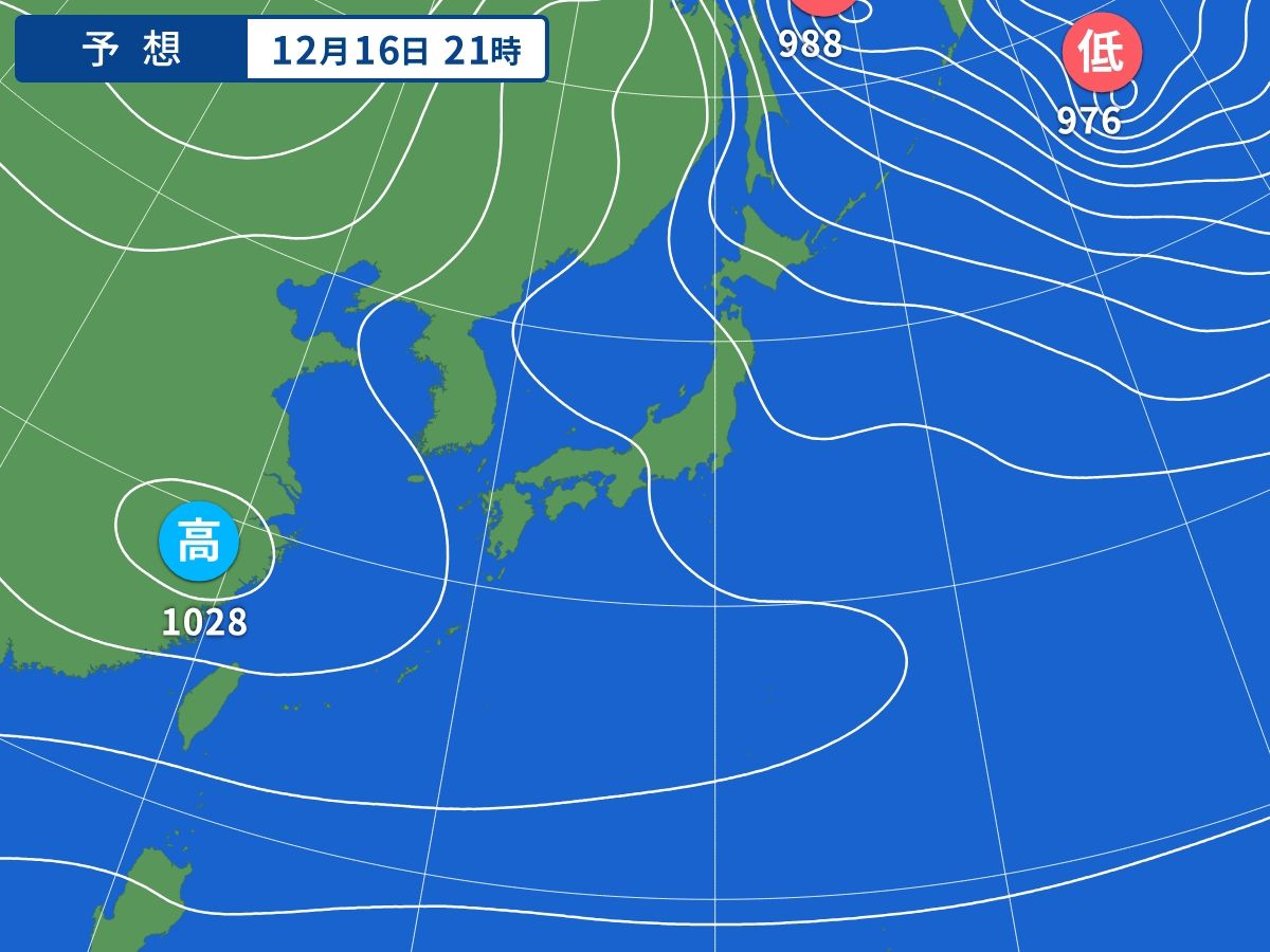 予想天気図（12月16日21時）