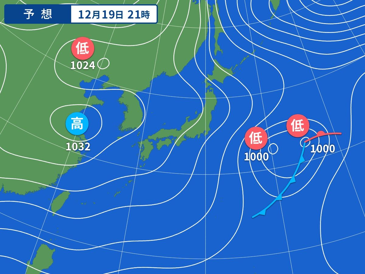 予想天気図（12月19日21時）