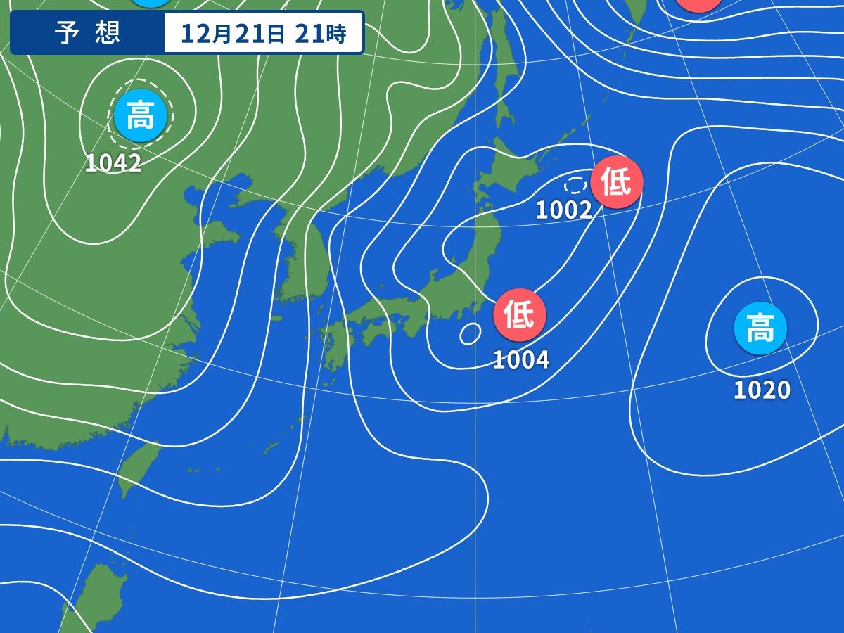 予想天気図（12月21日21時）