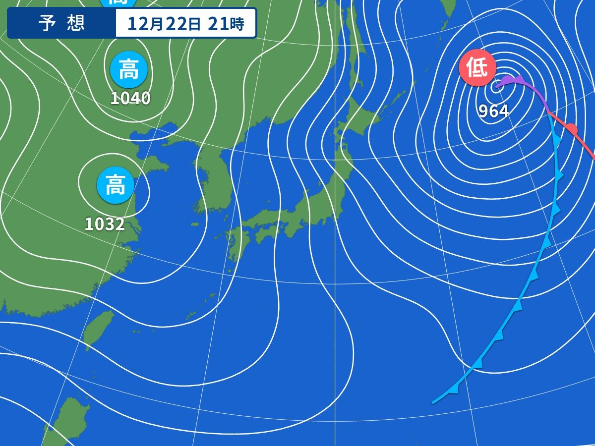 予想天気図（12月22日21時）