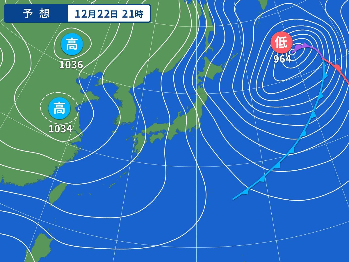 予想天気図（12月22日21時）