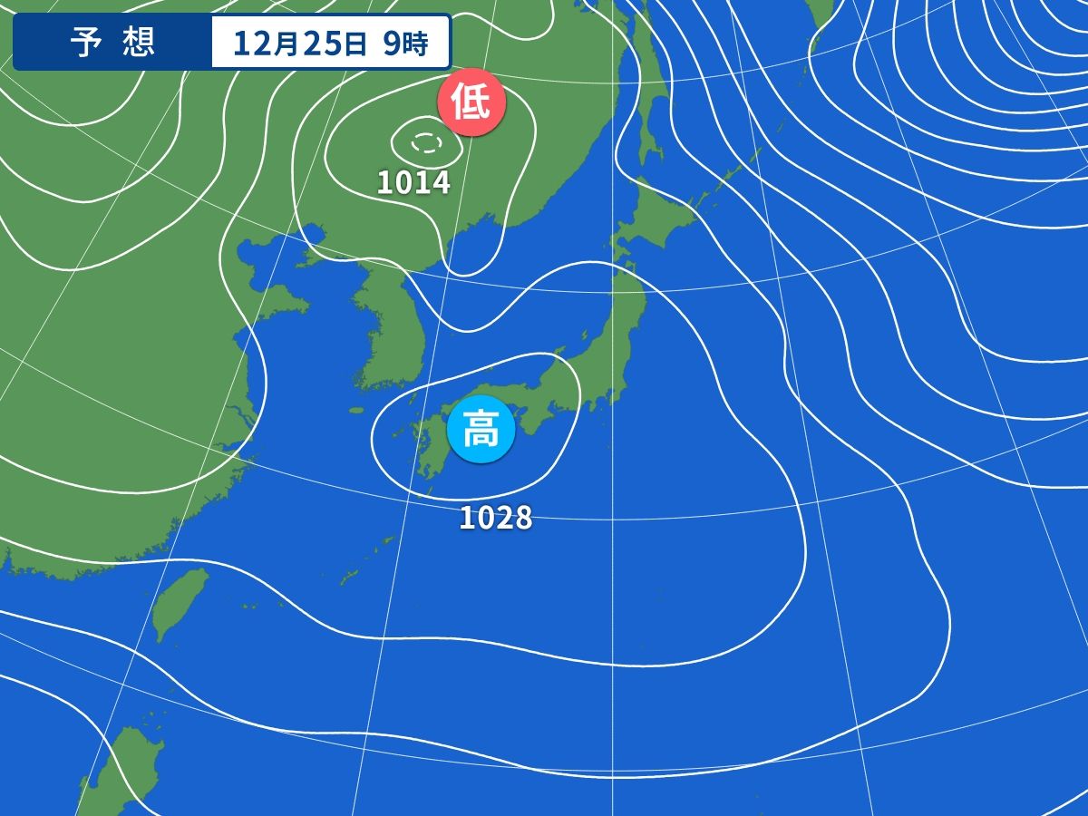 予想天気図（12月25日09時）