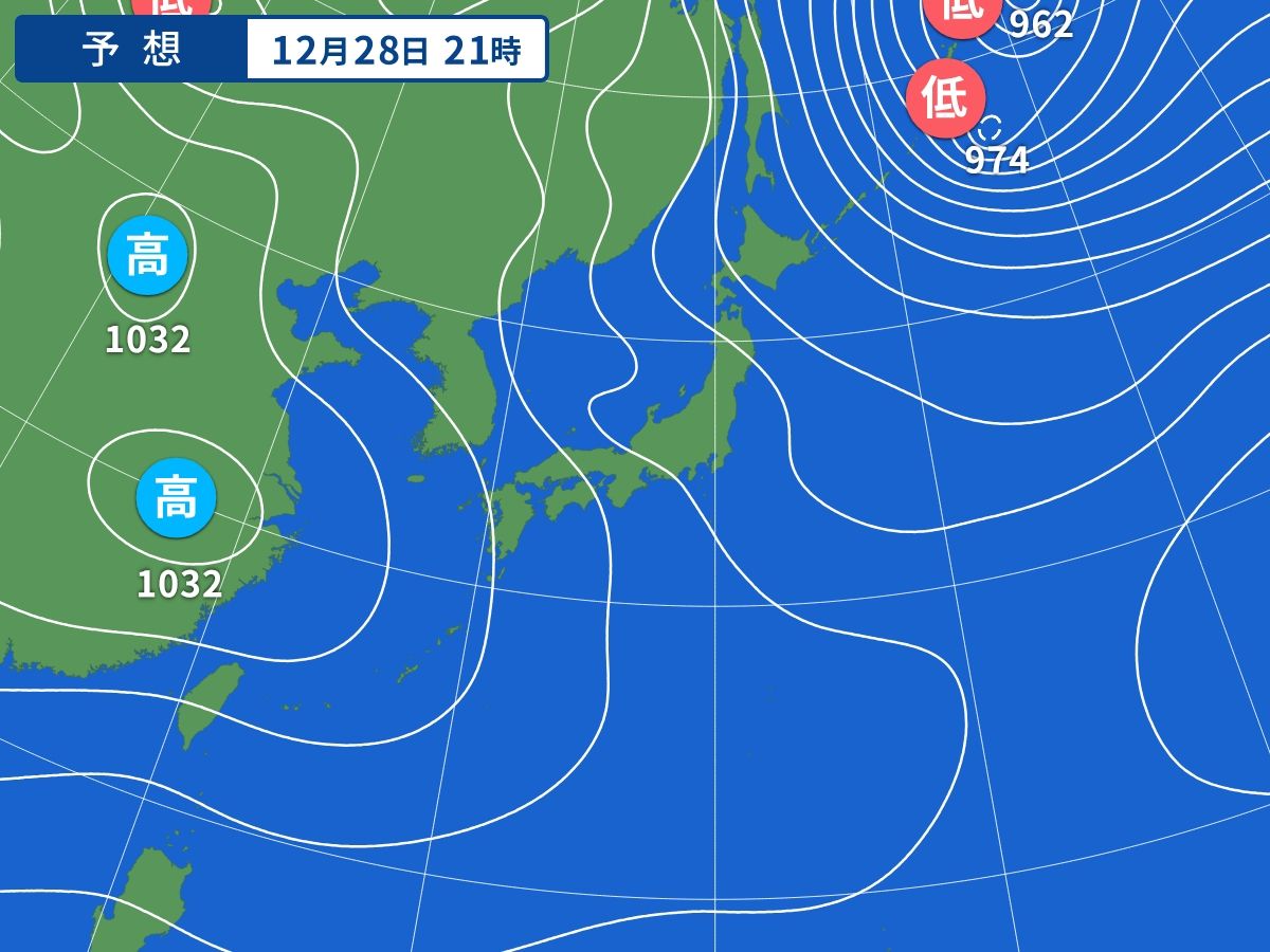 予想天気図（12月28日21時）