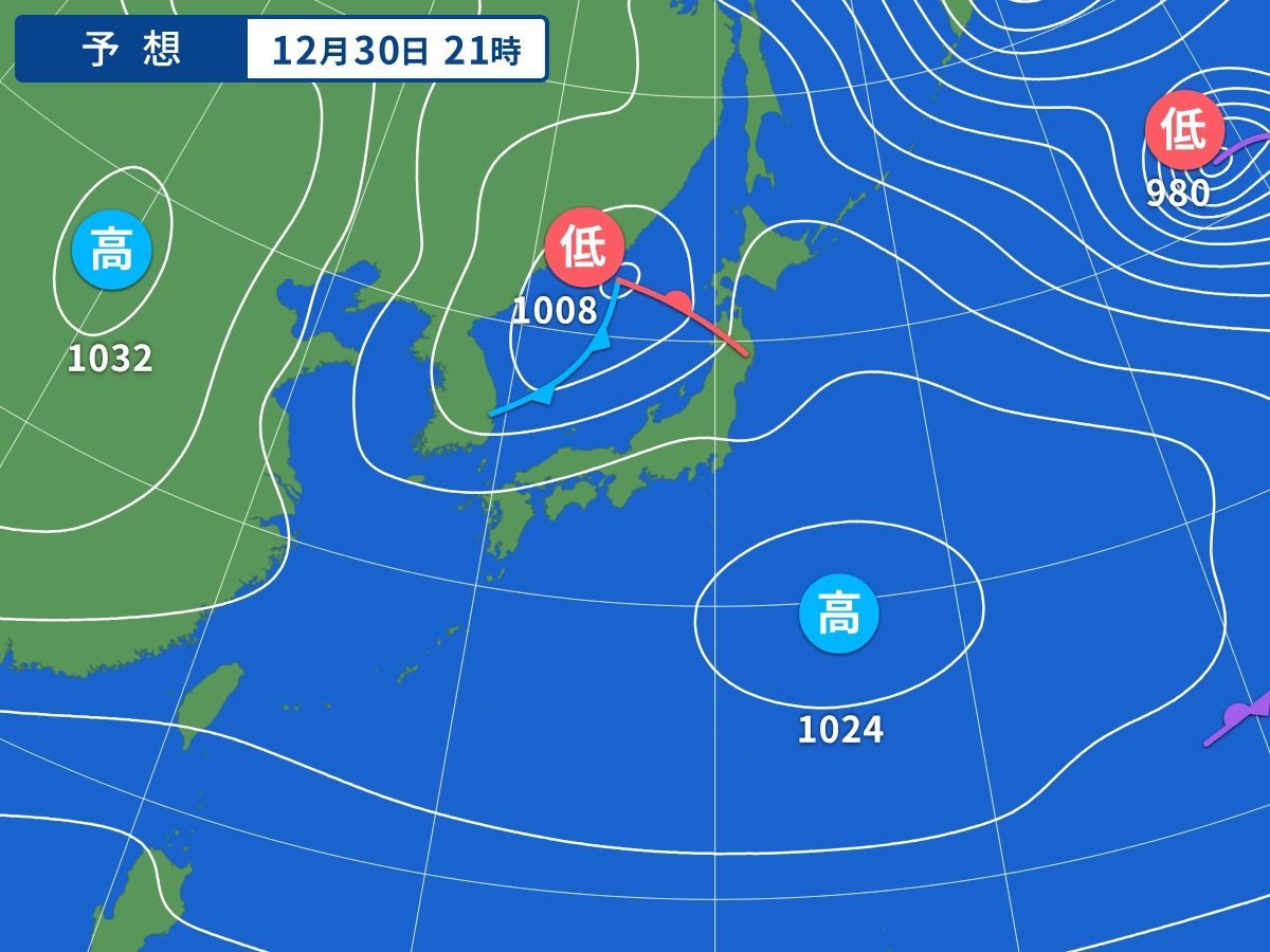 予想天気図（12月30日21時）