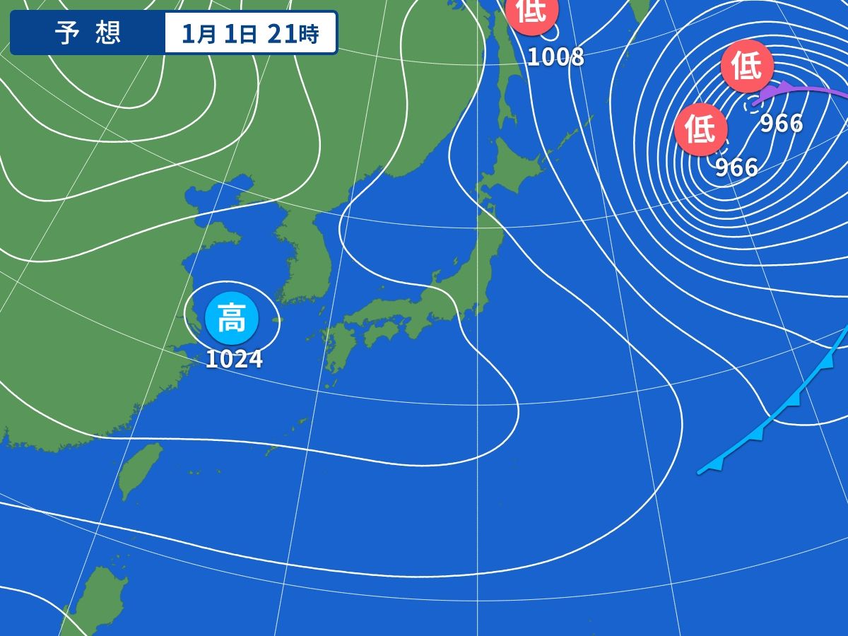 予想天気図（1月1日21時）