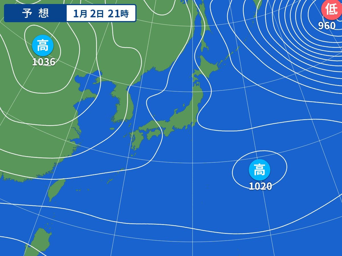 予想天気図（1月2日21時）