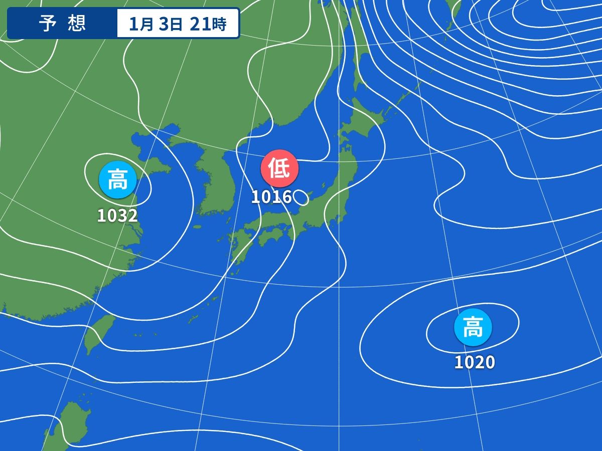 予想天気図（1月3日21時）