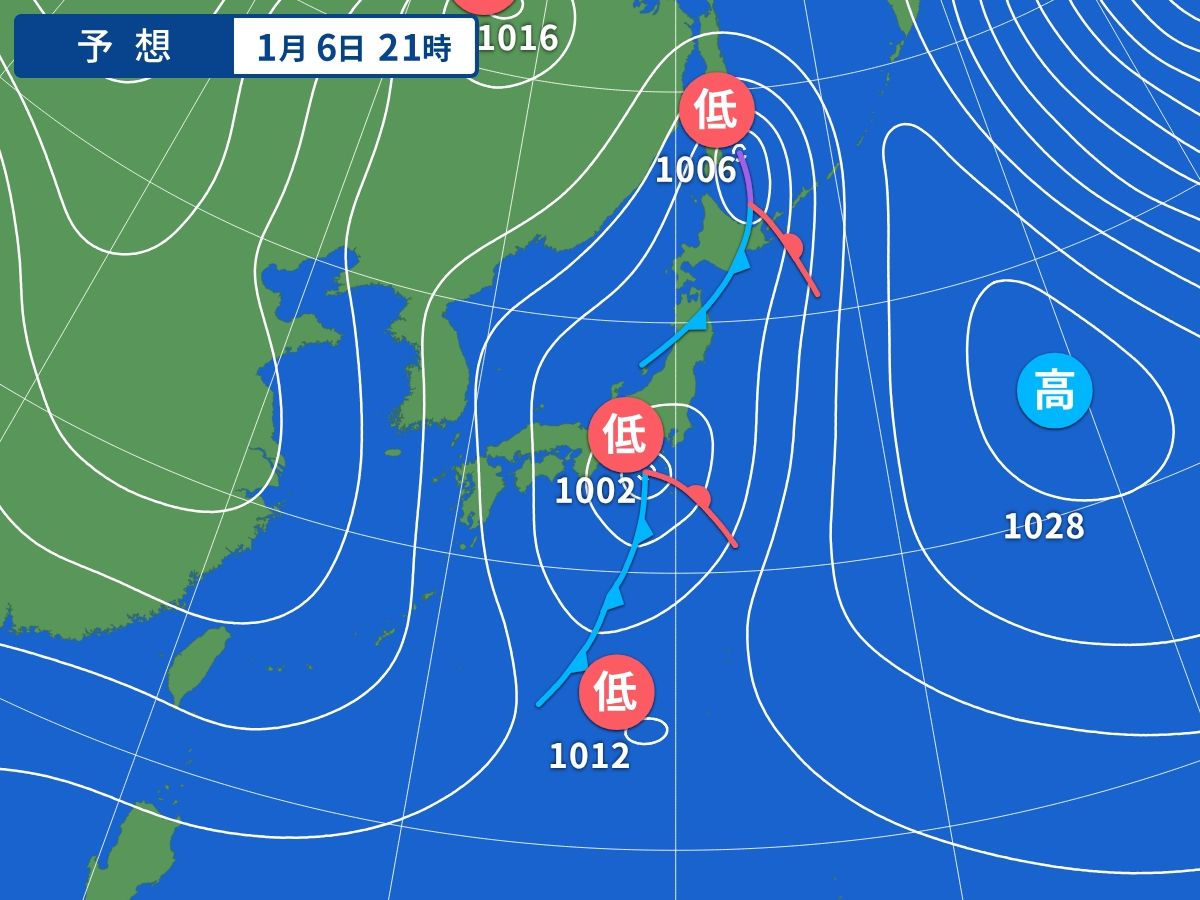 予想天気図（1月6日21時）