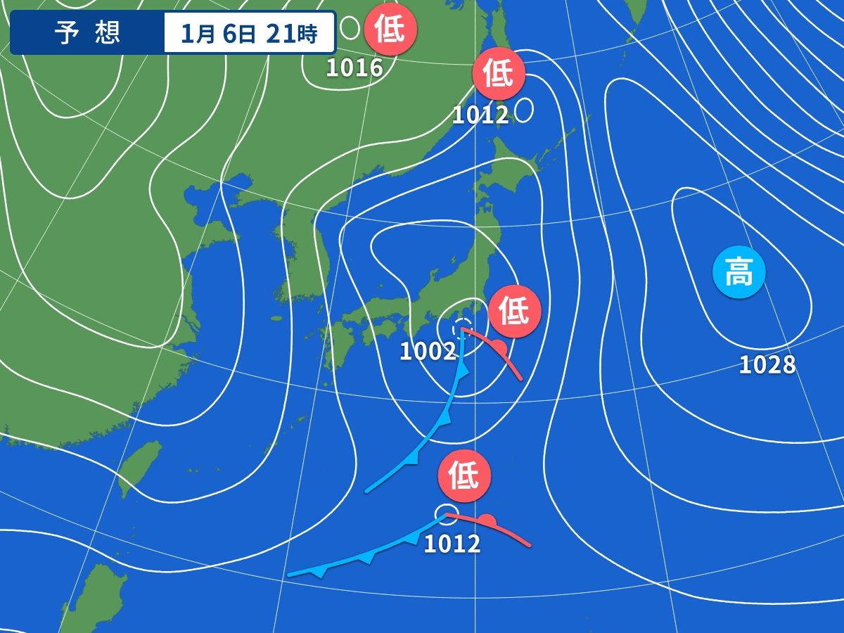 予想天気図（1月6日21時）