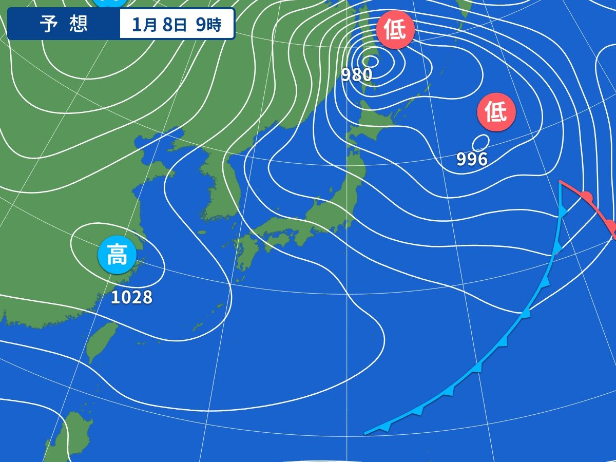 予想天気図（1月8日09時）