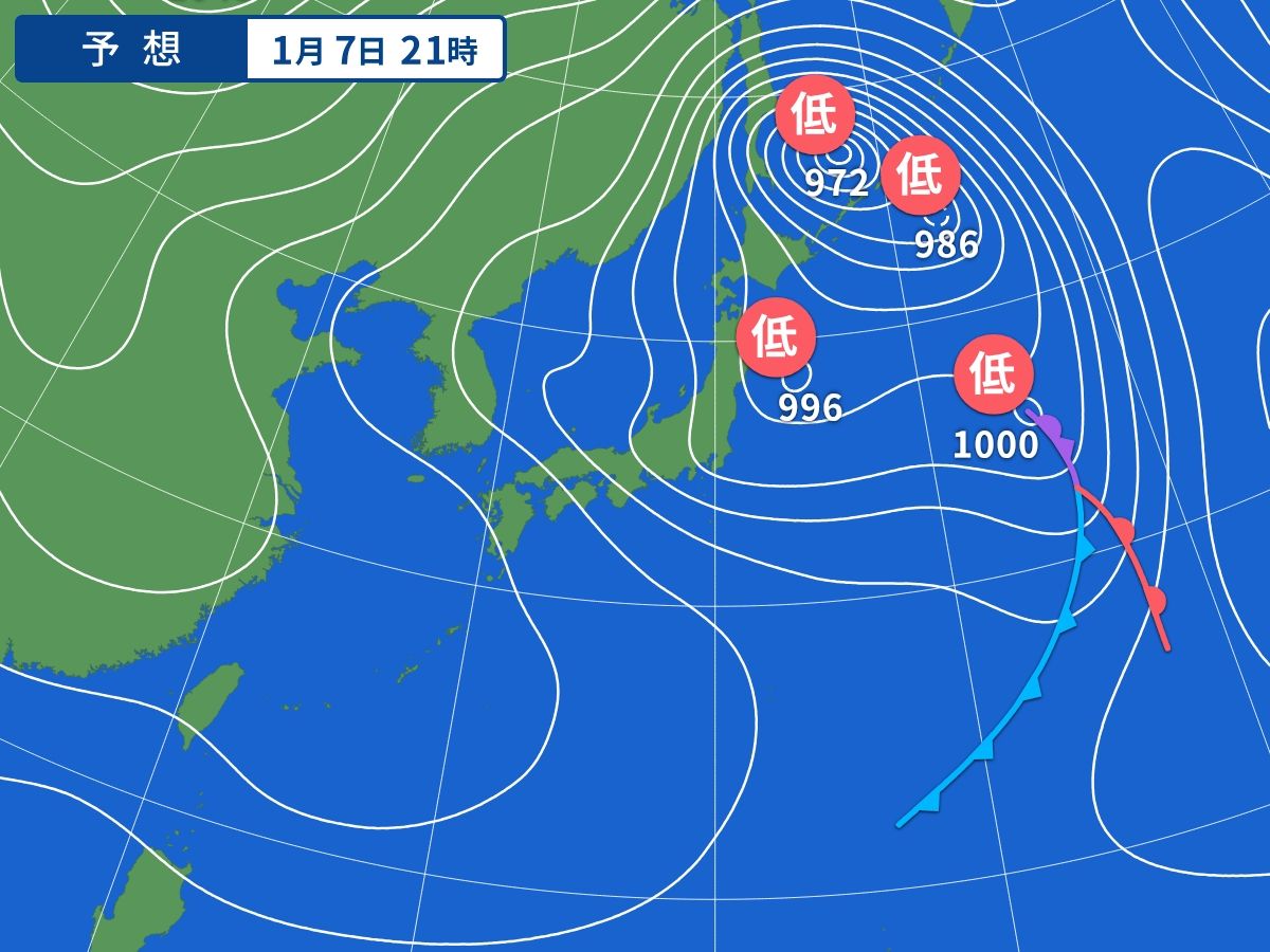 予想天気図（1月7日21時）