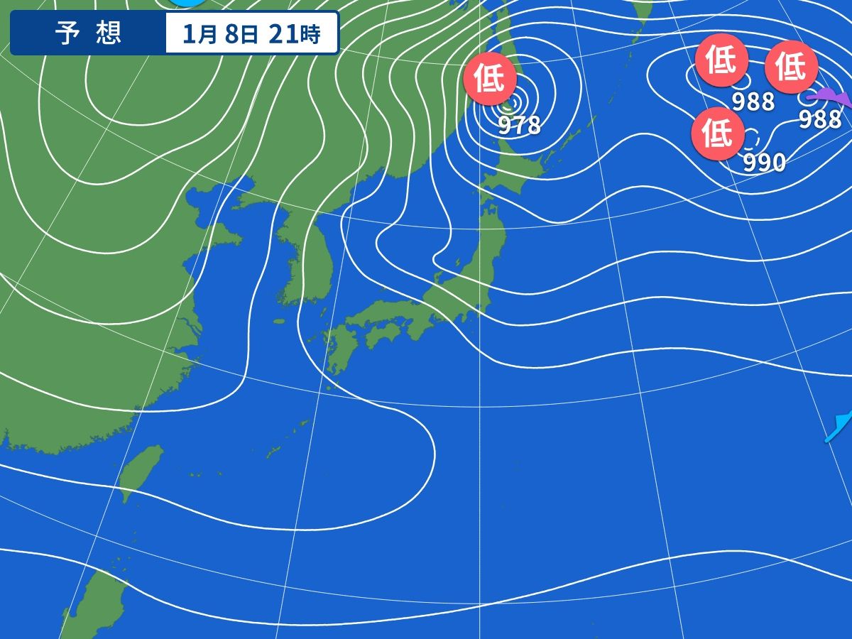 予想天気図（1月8日21時）