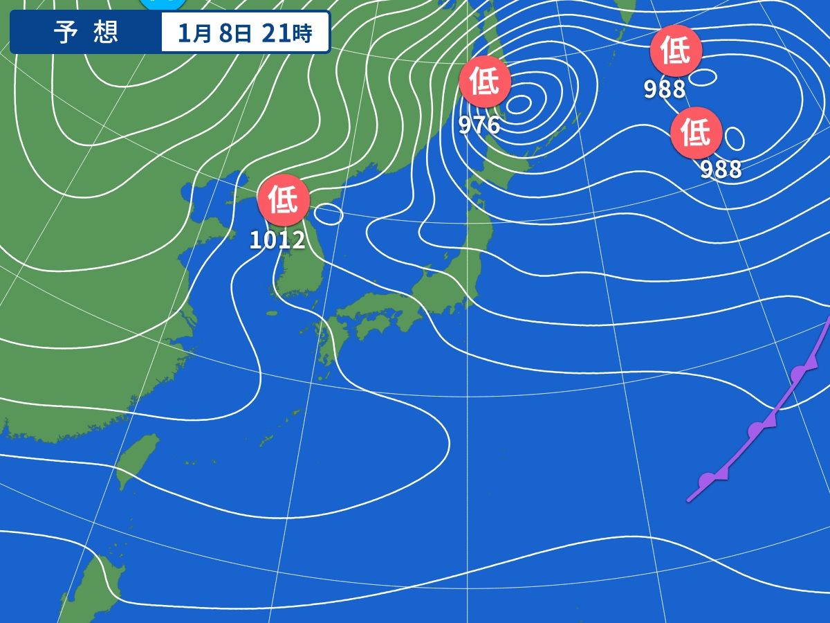 予想天気図（1月8日21時）