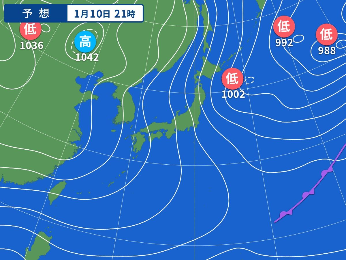 予想天気図（1月10日21時）