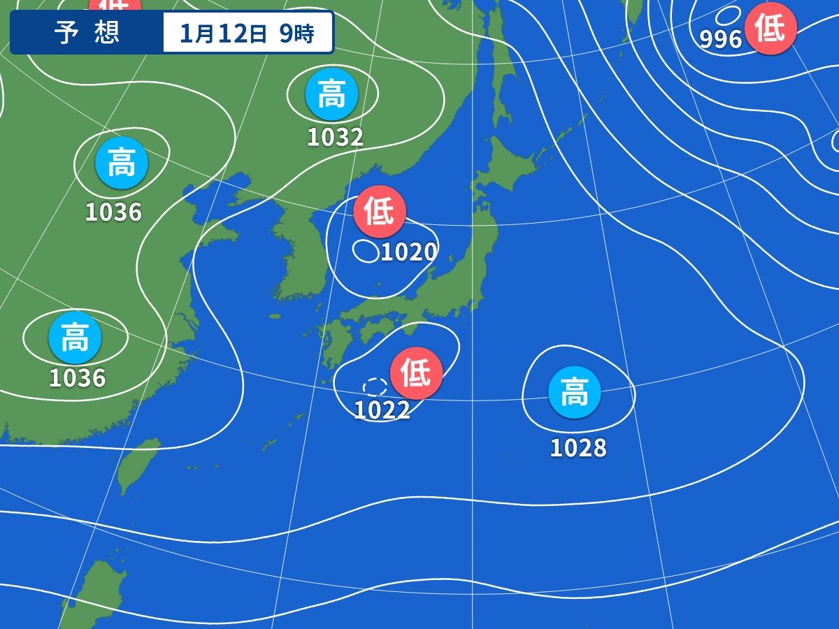 予想天気図（1月12日09時）