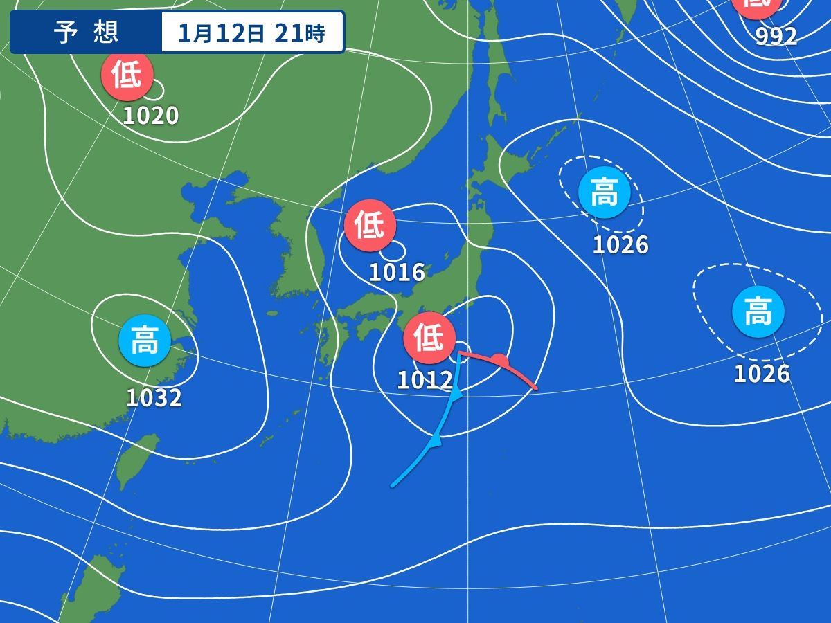 予想天気図（1月12日21時）