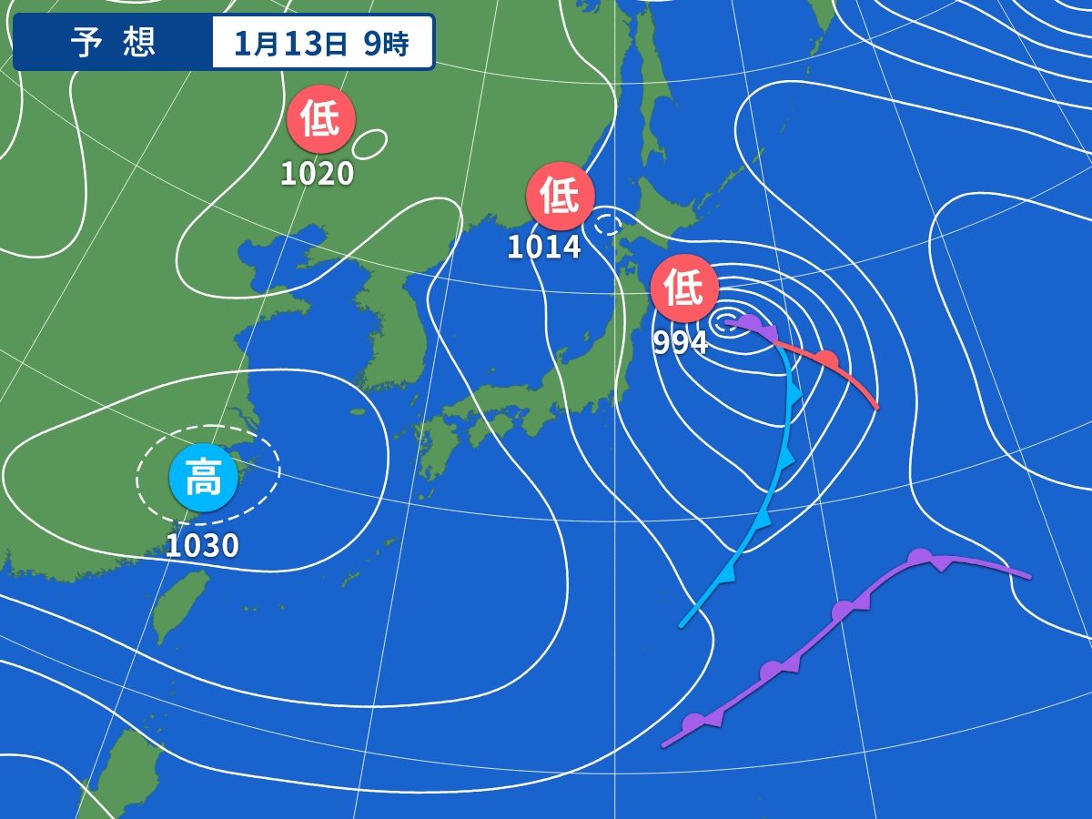 予想天気図（1月13日09時）