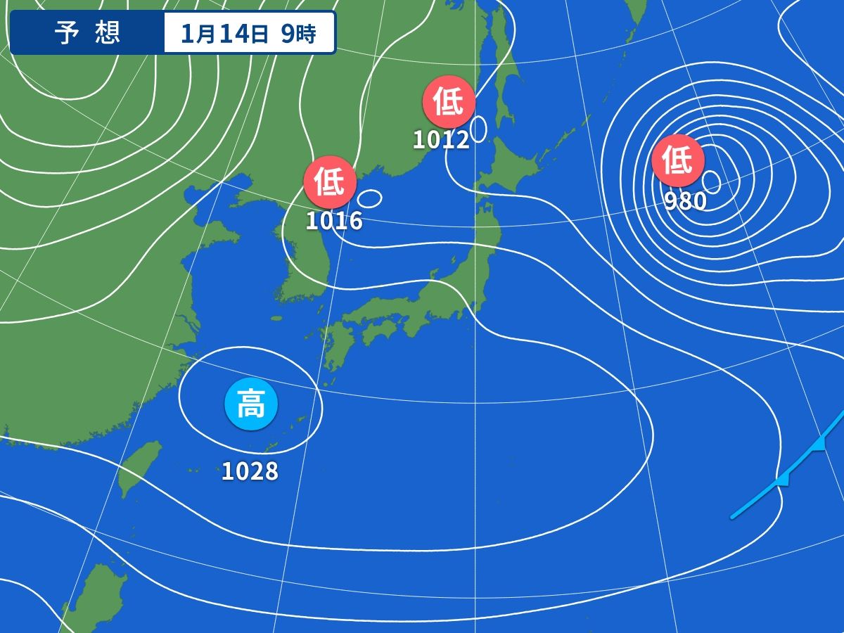 予想天気図（1月14日09時）