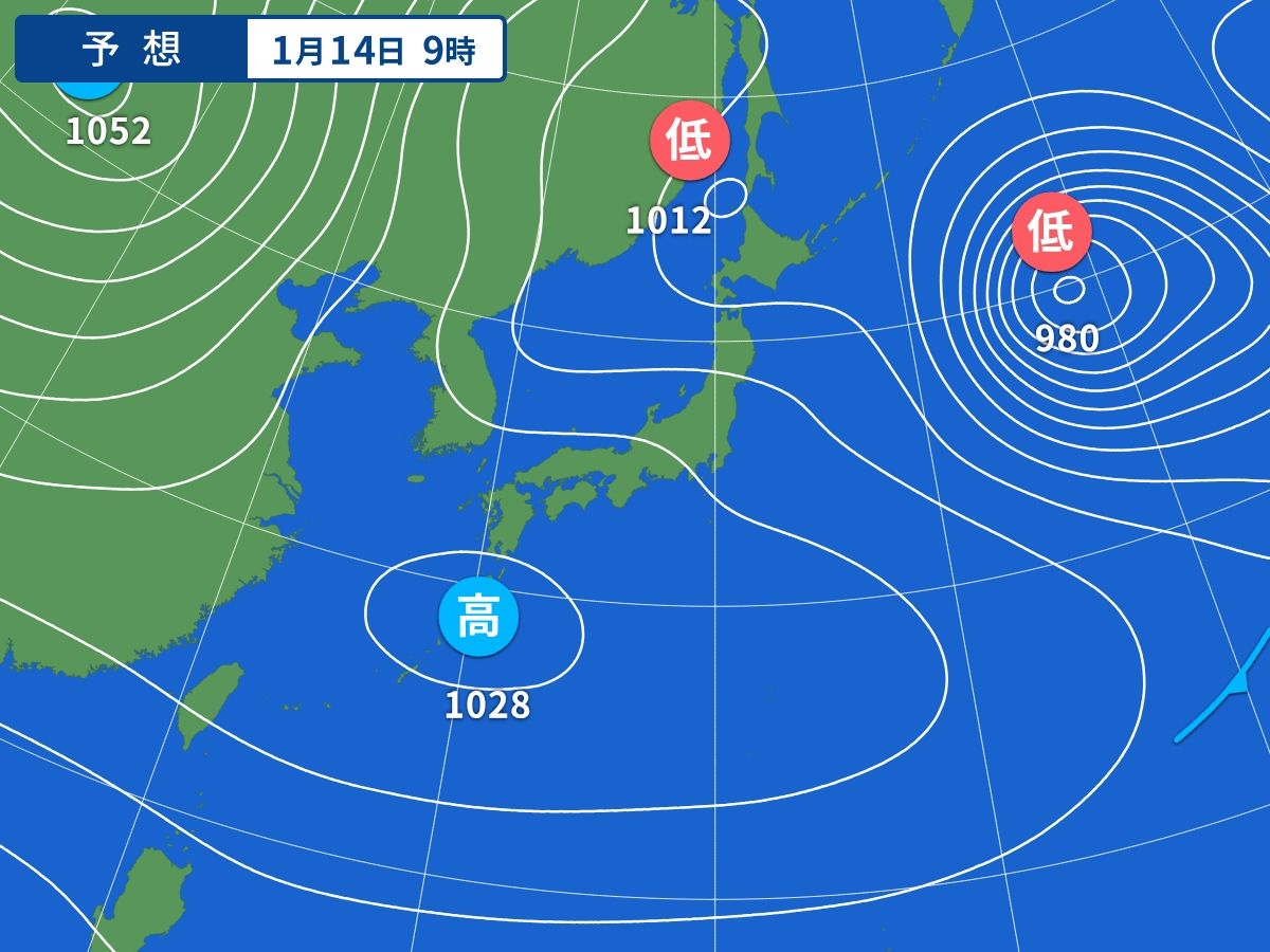 予想天気図（1月14日09時）