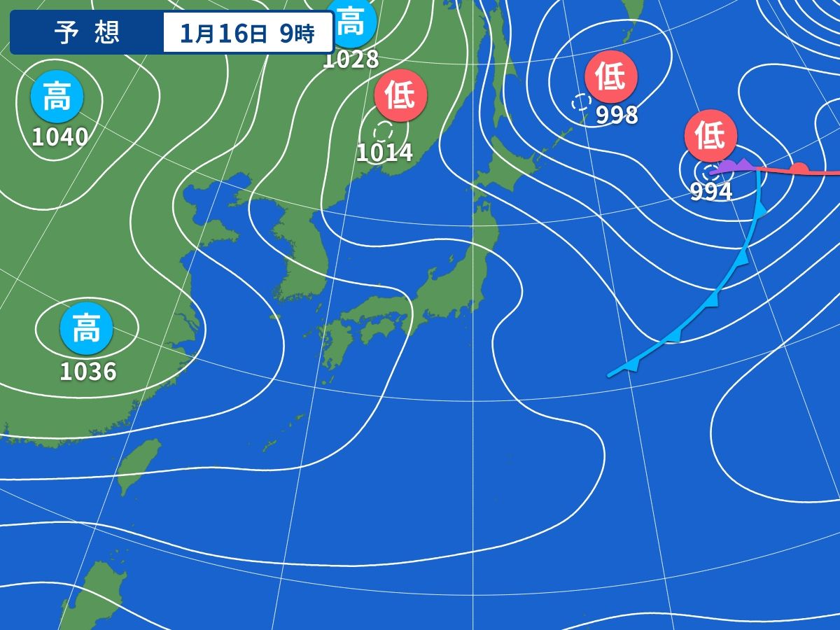 予想天気図（1月16日09時）