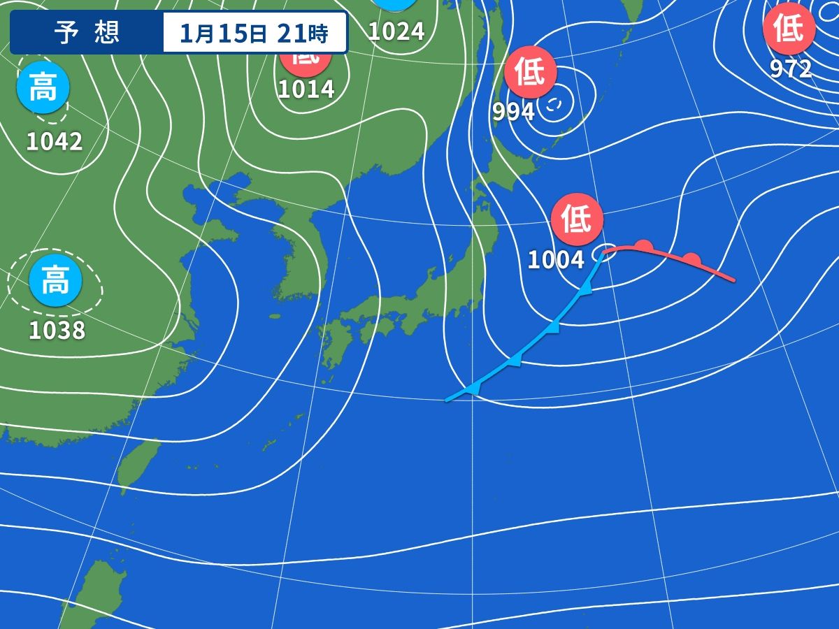 予想天気図（1月15日21時）