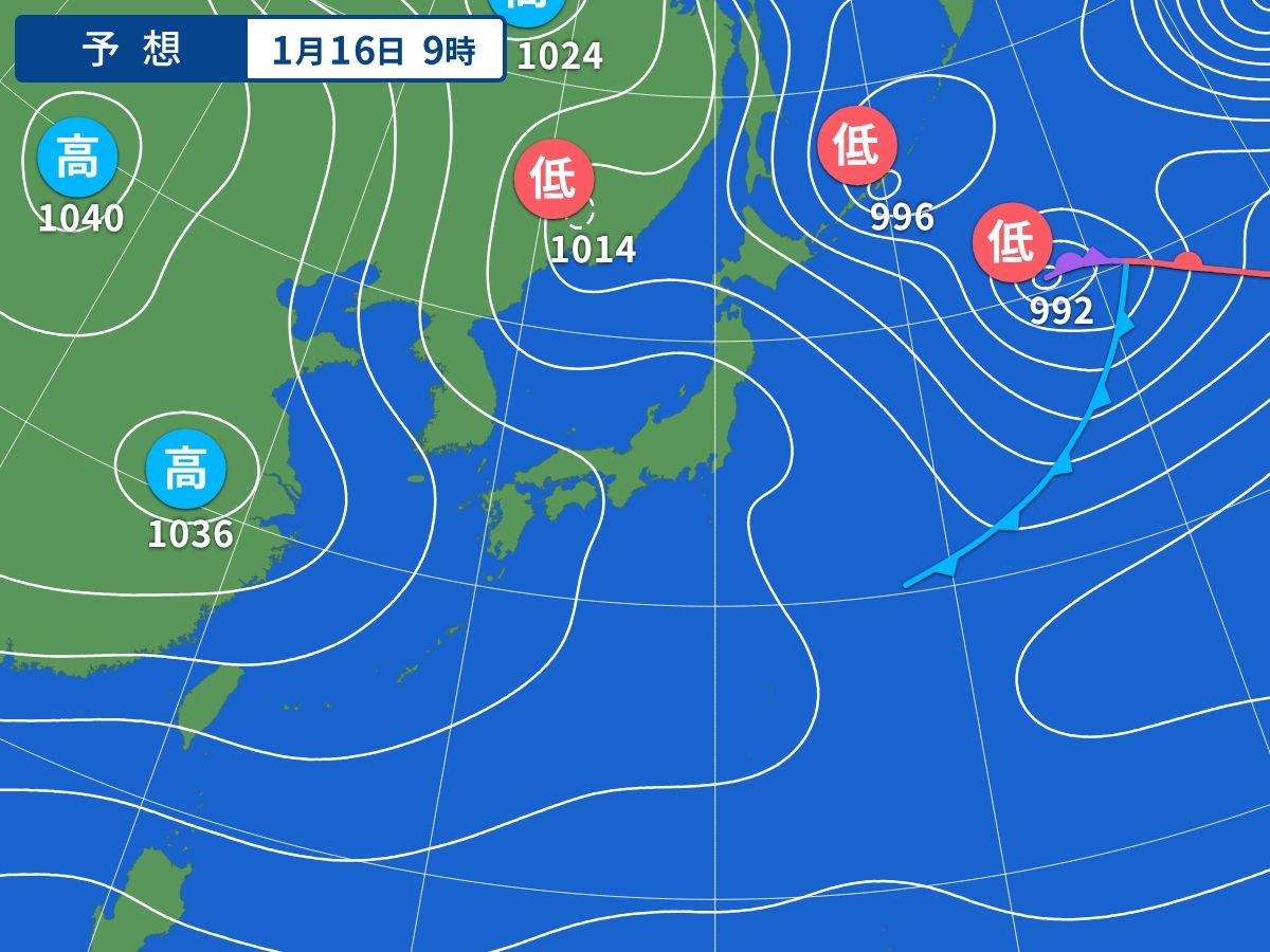 予想天気図（1月16日09時）