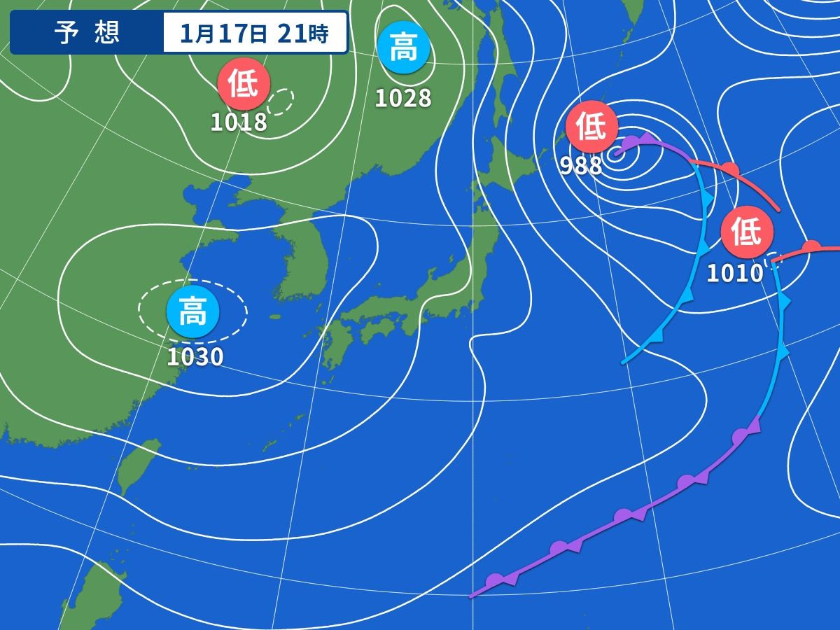 予想天気図（1月17日21時）