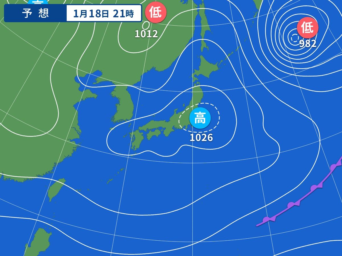 予想天気図（1月18日21時）