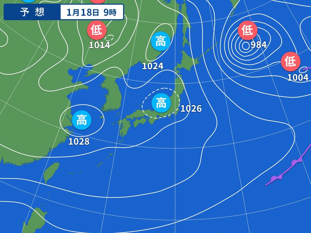 予想天気図（1月18日09時）